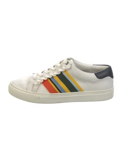 Pre-owned Tory Burch Leather Striped Sneakers In White