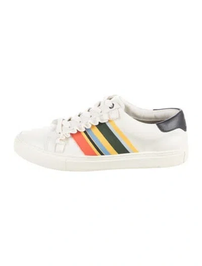 Pre-owned Tory Burch Leather Striped Sneakers In White