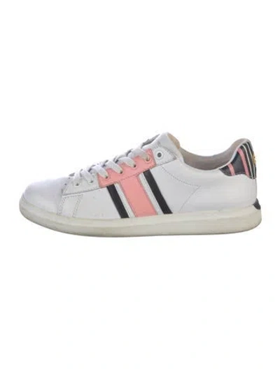 Pre-owned Tory Burch Leather Striped Sneakers In White