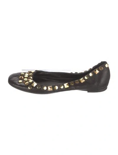 Pre-owned Tory Burch Leather Studded Accents Ballet Flats In Black