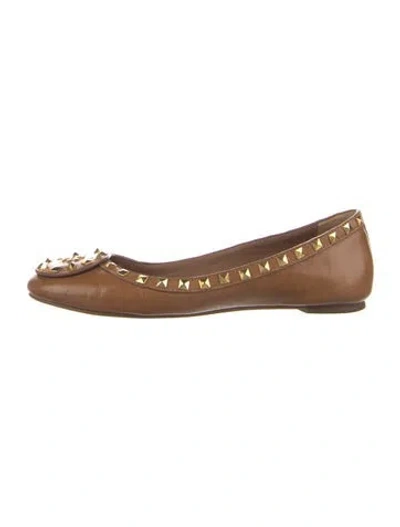 Pre-owned Tory Burch Leather Studded Accents Ballet Flats In Brown