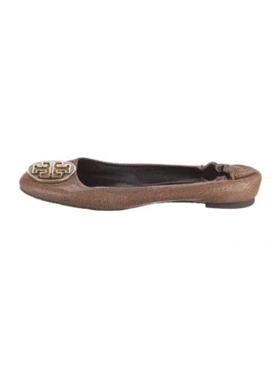 Pre-owned Tory Burch Leather Studded Accents Ballet Flats In Brown