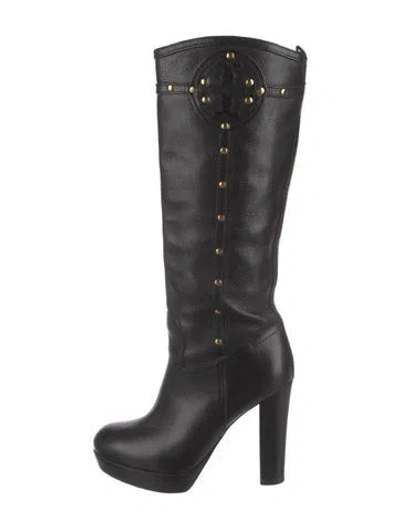 Pre-owned Tory Burch Leather Studded Accents Boots In Black