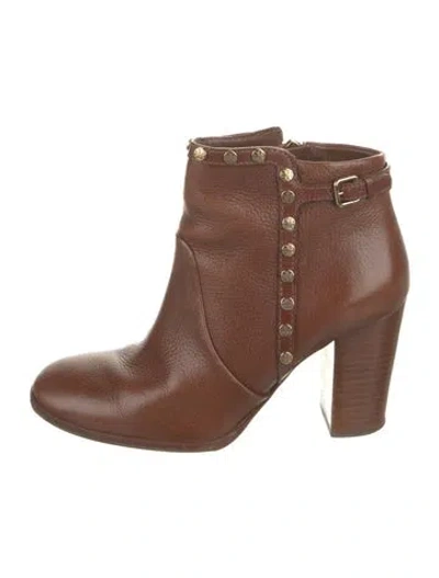Pre-owned Tory Burch Leather Studded Accents Boots In Neutral