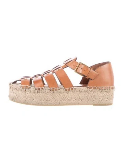 Pre-owned Tory Burch Leather Studded Accents Espadrilles In Brown