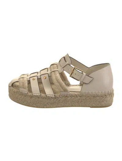Pre-owned Tory Burch Leather Studded Accents Espadrilles In Neutrals