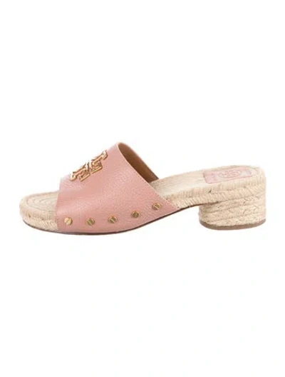 Pre-owned Tory Burch Leather Studded Accents Espadrilles In Pink