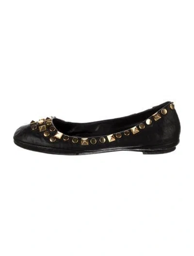Pre-owned Tory Burch Leather Studded Accents Flats In Black