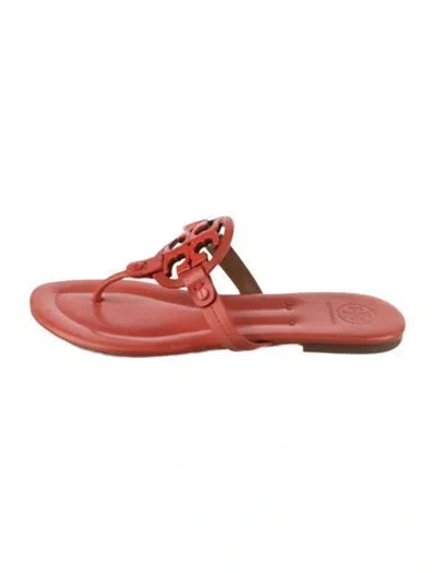 Pre-owned Tory Burch Leather Studded Accents Flip Flops In Orange