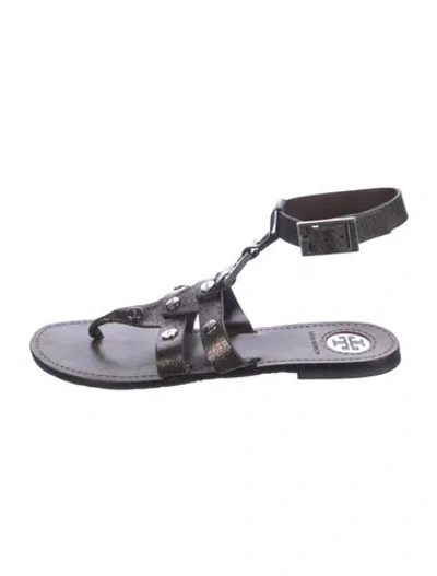 Pre-owned Tory Burch Leather Studded Accents Gladiator Sandals