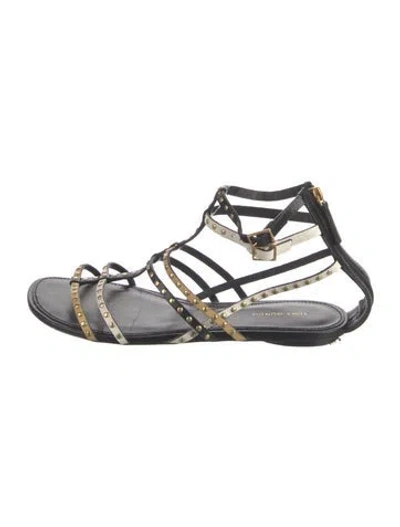Pre-owned Tory Burch Leather Studded Accents Gladiator Sandals In Black