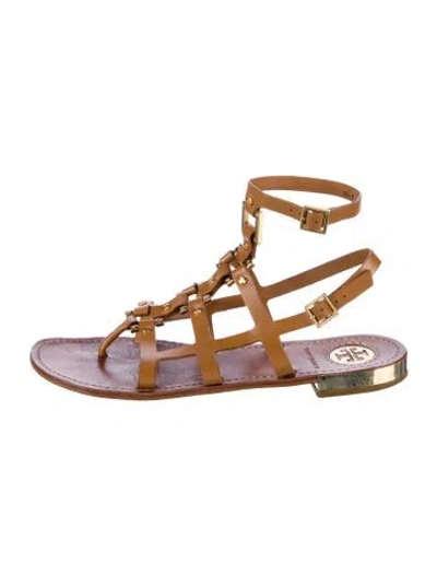 Pre-owned Tory Burch Leather Studded Accents Gladiator Sandals In Brown