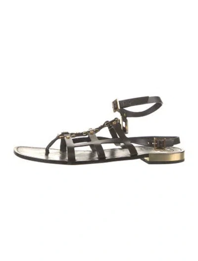 Pre-owned Tory Burch Leather Studded Accents Gladiator Sandals In Brown