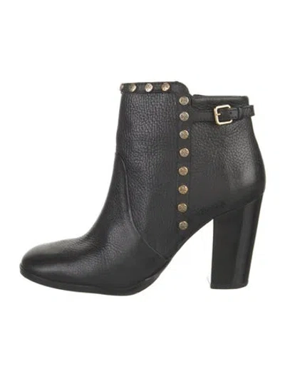 Pre-owned Tory Burch Leather Studded Accents Moto Boots In Black