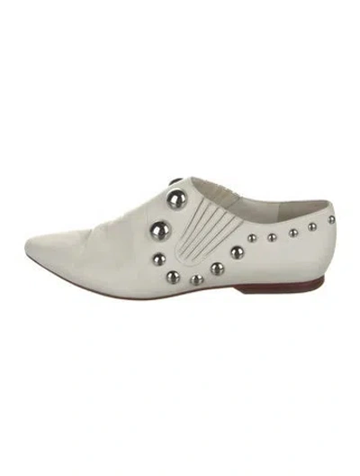 Pre-owned Tory Burch Leather Studded Accents Oxfords In White