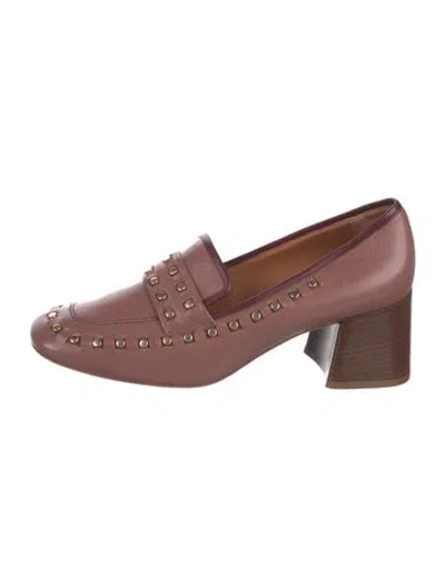 Pre-owned Tory Burch Leather Studded Accents Pumps In Burgundy