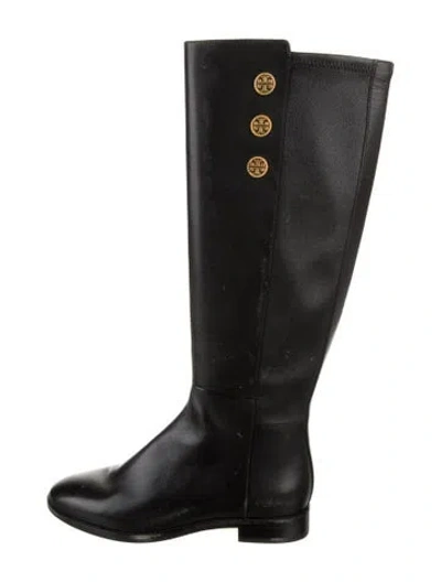 Pre-owned Tory Burch Leather Studded Accents Riding Boots In Black