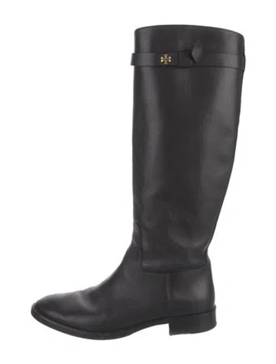 Pre-owned Tory Burch Leather Studded Accents Riding Boots In Black