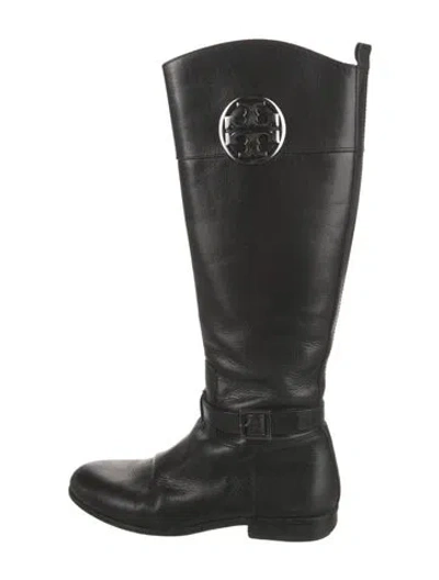 Pre-owned Tory Burch Leather Studded Accents Riding Boots In Black