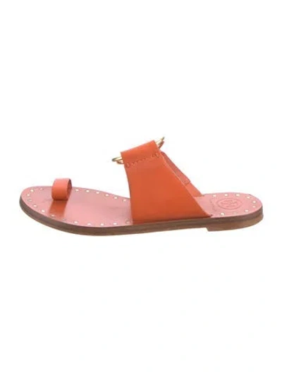 Pre-owned Tory Burch Leather Studded Accents Sandals In Orange