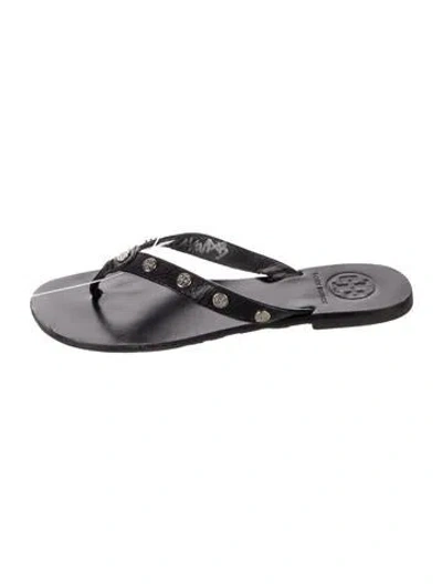 Pre-owned Tory Burch Leather Studded Accents Slides In Black
