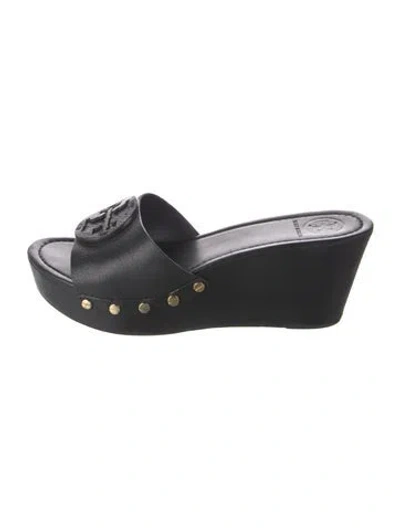 Pre-owned Tory Burch Leather Studded Accents Slides In Black