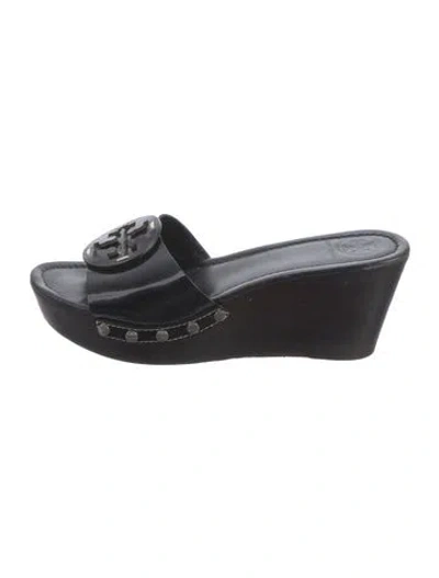 Pre-owned Tory Burch Leather Studded Accents Slides In Black