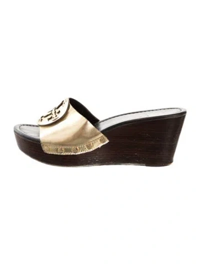 Pre-owned Tory Burch Leather Studded Accents Slides In Brown
