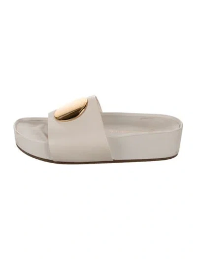 Pre-owned Tory Burch Leather Studded Accents Slides In Neutral