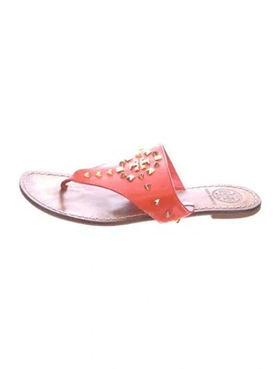 Pre-owned Tory Burch Leather Studded Accents Slides In Pink