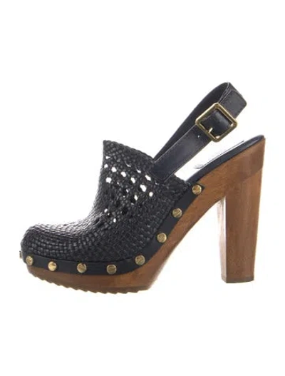 Pre-owned Tory Burch Leather Studded Accents Slingback Pumps In Blue