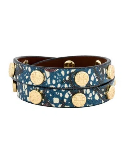 Pre-owned Tory Burch Leather Studded Double Wrap Bracelet In Multi