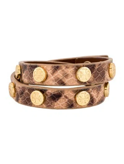 Pre-owned Tory Burch Leather Studded Double Wrap Bracelet In Multi