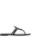 Tory Burch Leather Studded Flat Sandals In Black