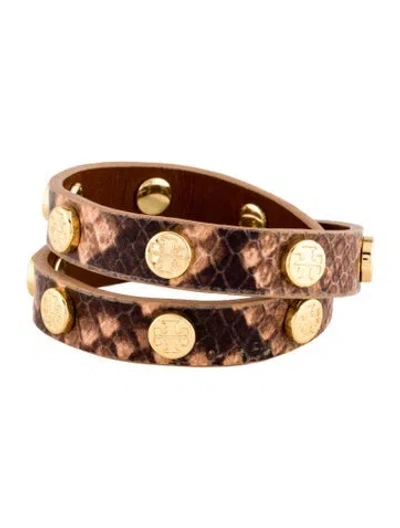Pre-owned Tory Burch Leather Studded Wrap Bracelet In Multi