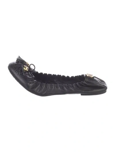Pre-owned Tory Burch Leather Tassel Accents Ballet Flats In Black