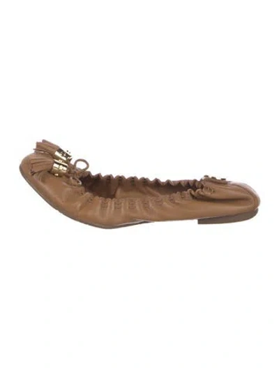Pre-owned Tory Burch Leather Tassel Accents Ballet Flats In Brown