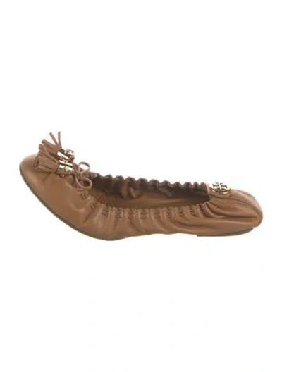 Pre-owned Tory Burch Leather Tassel Accents Ballet Flats In Brown