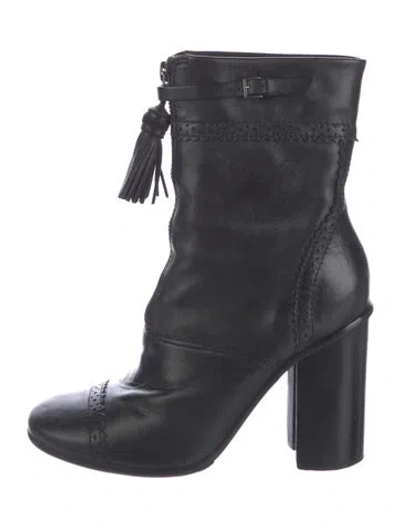 Pre-owned Tory Burch Leather Tassel Accents Boots In Black