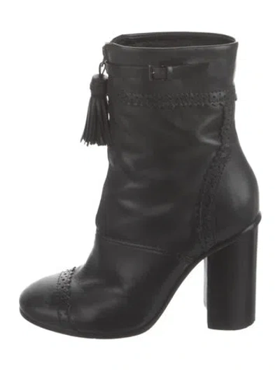 Pre-owned Tory Burch Leather Tassel Accents Boots In Black