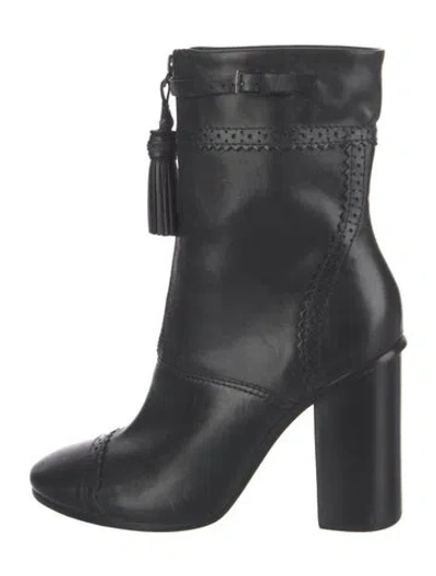 Pre-owned Tory Burch Leather Tassel Accents Boots In Black