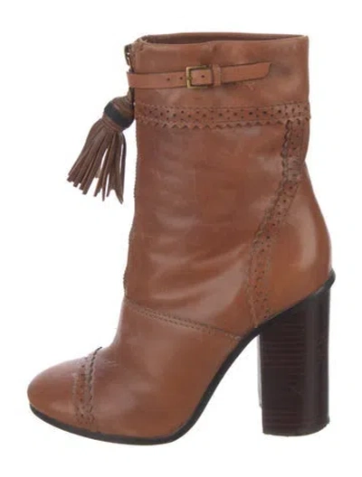 Pre-owned Tory Burch Leather Tassel Accents Boots In Brown