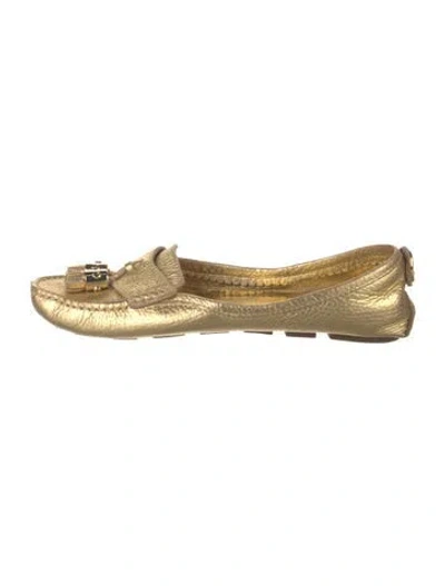 Pre-owned Tory Burch Leather Tassel Accents Loafers In Gold