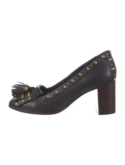 Pre-owned Tory Burch Leather Tassel Accents Pumps In Black