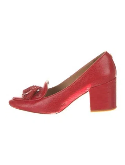 Pre-owned Tory Burch Leather Tassel Accents Pumps In Red