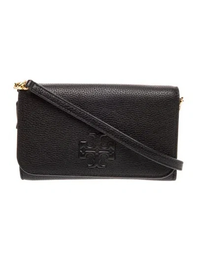 Pre-owned Tory Burch Leather Thea Flat Wallet In Black