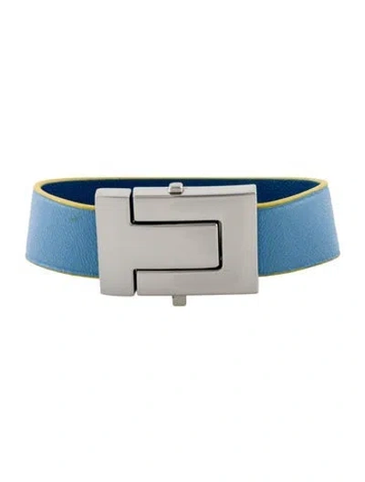 Pre-owned Tory Burch Leather T-logo Color-block Bracelet, 6.25" In Multi