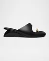 Tory Burch Leather Toe-ring Wedge Slides In Nero