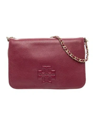 Pre-owned Tory Burch Leather Top Handle Bag In Burgundy