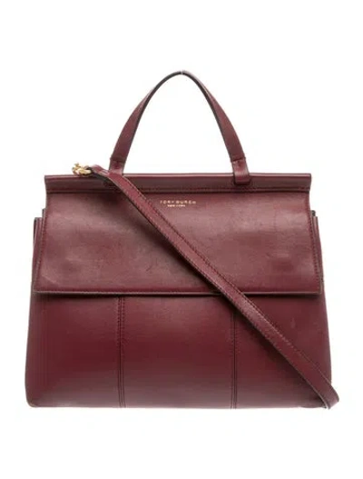 Pre-owned Tory Burch Leather Top Handle Bag In Burgundy